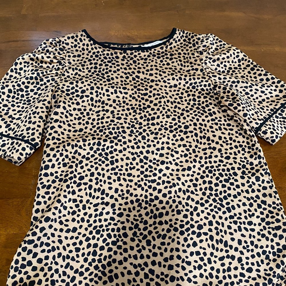 Leopard Print Short Sleeve Silk Top